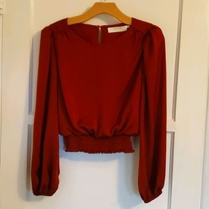 ASTR the Label Smock Waist Balloon Sleeve Crop Top